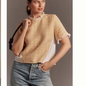Anthropologie yellow and Cream Textured Blouse